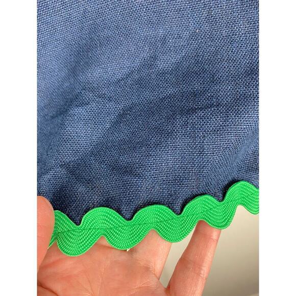 J. Crew Women's Size 0 Navy Blue Green Rickrack Trim Lined Linen Pencil Skirt - Picture 7 of 7